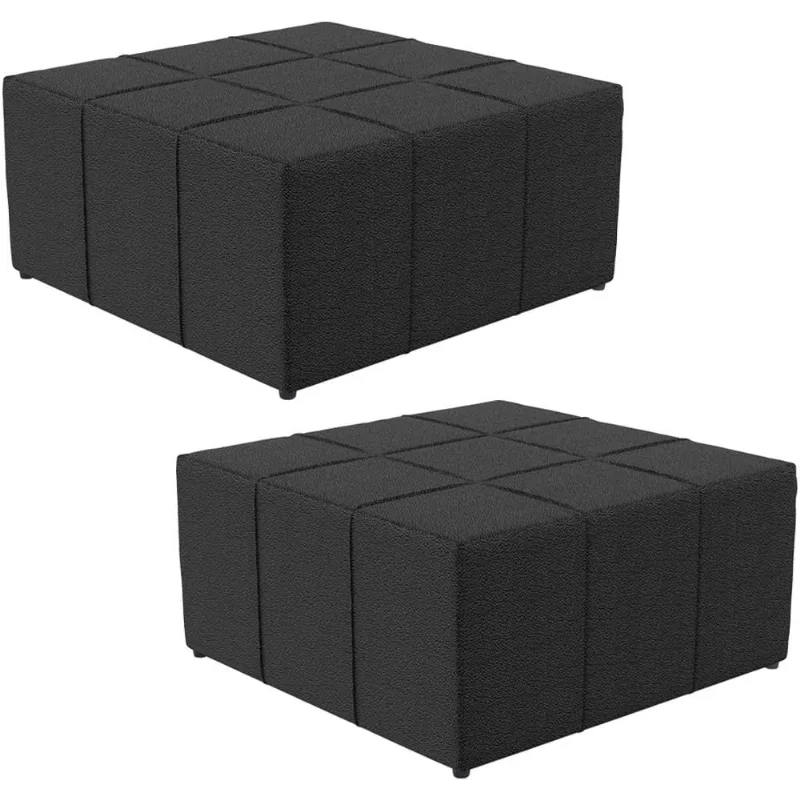 Kit 2 Puffs Decorativos Para Sala de Estar Quadrado Milano 90x90cm W01 Bouclê Preto - Lyam Decor
