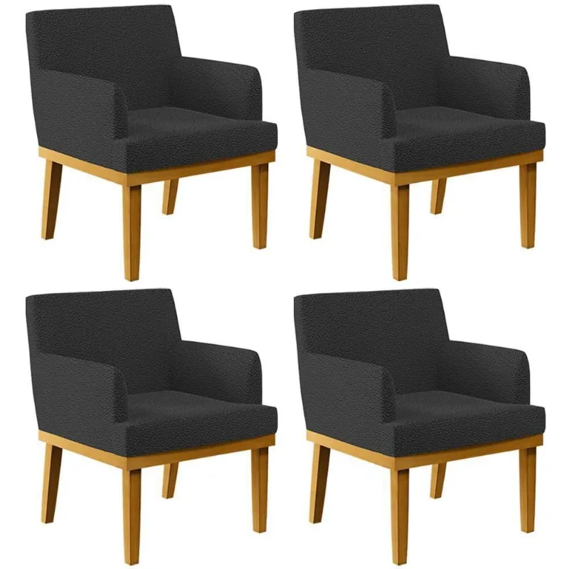 Kit 4 Poltronas Decorativas Sala De Estar E Recepção Base Mel Beatriz W01 Bouclê Preto - Lyam Decor