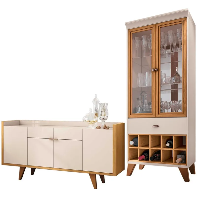 Kit Aparador 04 Portas Havana Com Cristaleira Luma B01 Off White Cinamomo - Lyam Decor - Lyam Decor