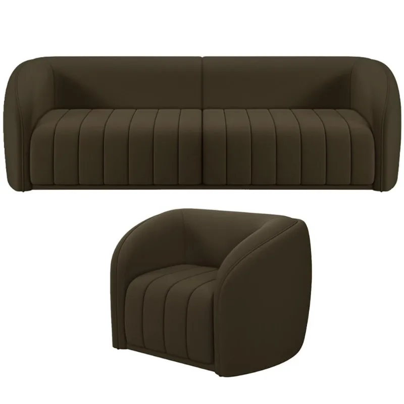 Kit Sofá 4 Lugares Para Sala Estar 252 cm com 01 Poltrona Lazio M03 Veludo Marrom - Lyam Decor - Lyam Decor