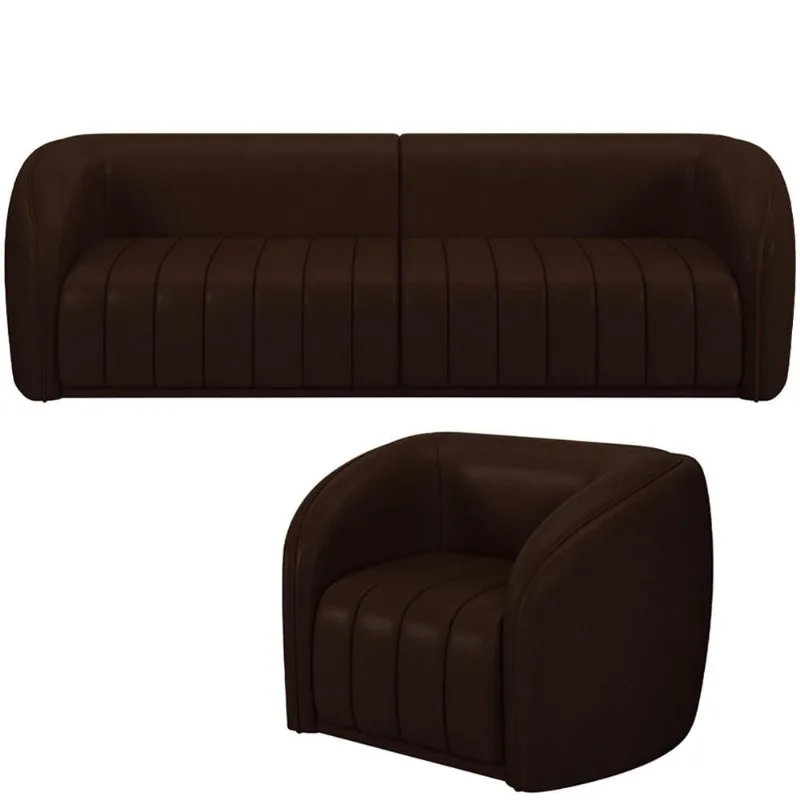 Kit Sofá 4 Lugares Para Sala 292cm com 01 Poltrona Lazio M03 Corano Marrom - Lyam Decor - Lyam Decor