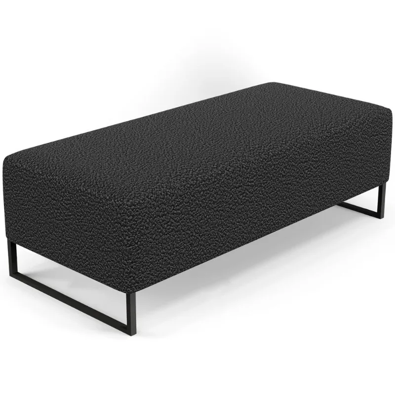 Puff Decorativo Sala de Estar Bali W01 Base Ferro 120x50 cm Bouclê Preto - Lyam Decor