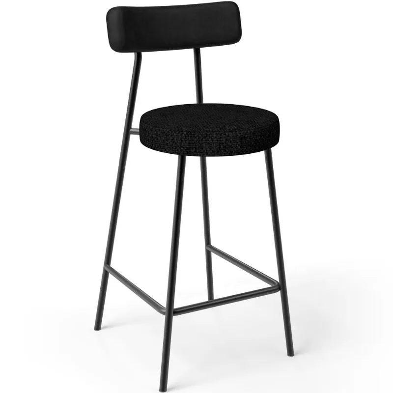 Banqueta Baixa Cozinha E Sala De Jantar Bancada Milão L02 Couríssimo Preto Linho Chumbo - Lyam Decor - Lyam Decor