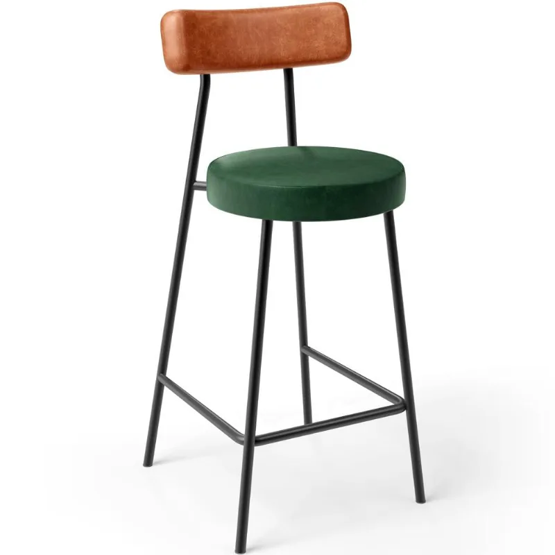 Banqueta Baixa Cozinha Sala Jantar Bancada Milão L02 Couríssimo Camel Facto Verde Musgo - Lyam Decor
