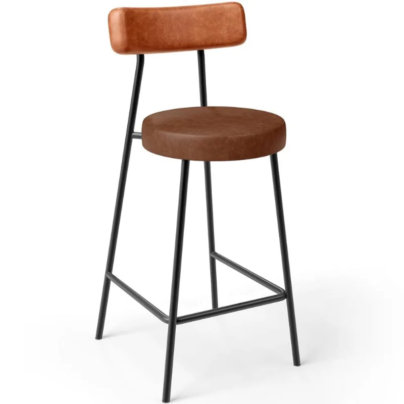 Banqueta Baixa Cozinha Sala Jantar Bancada Milão L02 Couríssimo Camel Marrom - Lyam Decor - Lyam Decor