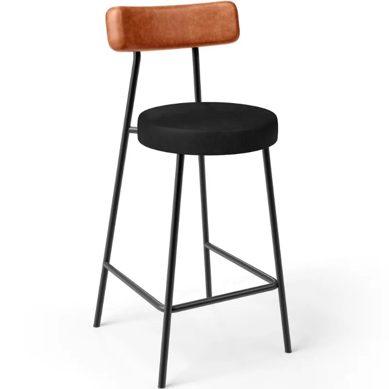 Banqueta Baixa Cozinha Sala Jantar Bancada Milão L02 Couríssimo Camel Preto - Lyam Decor - Lyam Decor