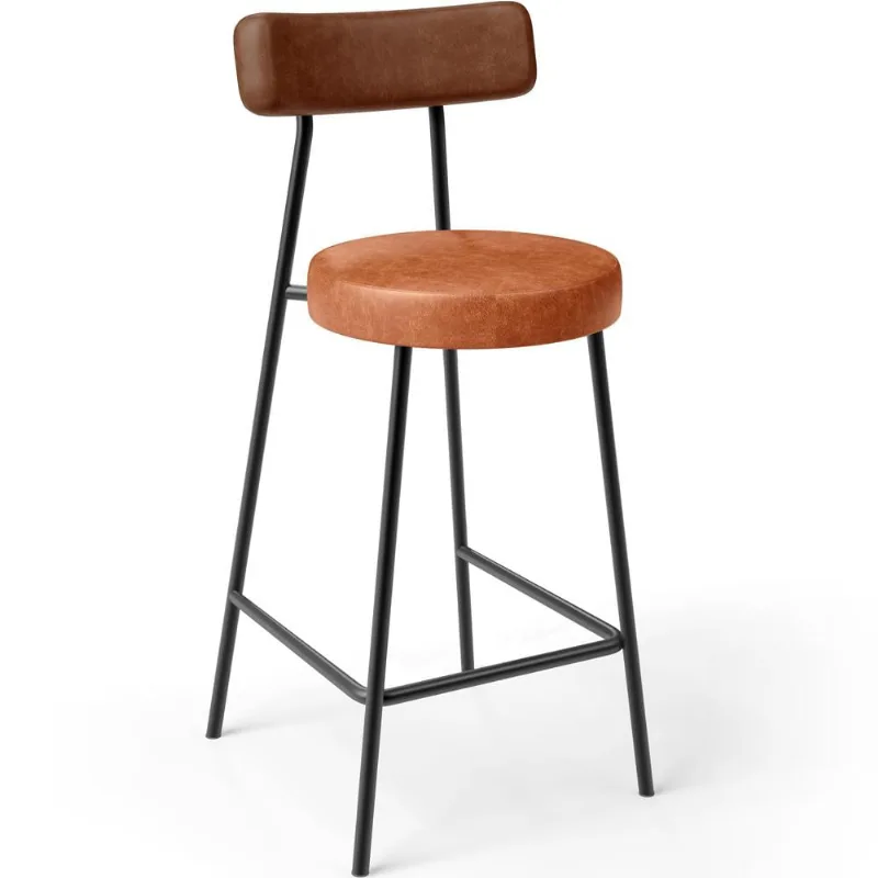 Banqueta Baixa Cozinha Sala Jantar Bancada Milão L02 Couríssimo Marrom Camel - Lyam Decor - Lyam Decor