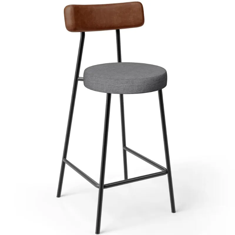 Banqueta Baixa Cozinha Sala De Jantar Bancada Milão L02 Couríssimo Marrom Cinza Escuro - Lyam Decor - Lyam Decor