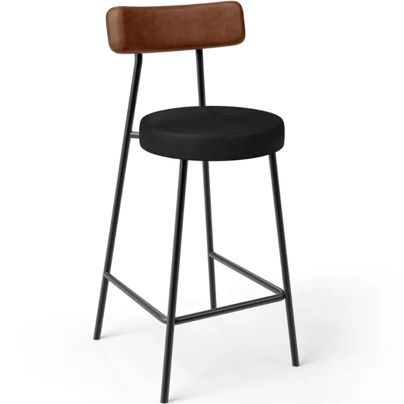 Banqueta Baixa Cozinha Sala Jantar Bancada Milão L02 Couríssimo Marrom Preto - Lyam Decor - Lyam Decor