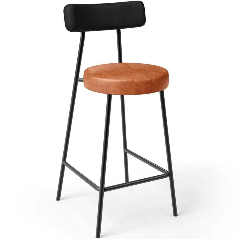 Banqueta Baixa Cozinha Sala Jantar Bancada Milão L02 Couríssimo Preto Brilho Camel - Lyam Decor