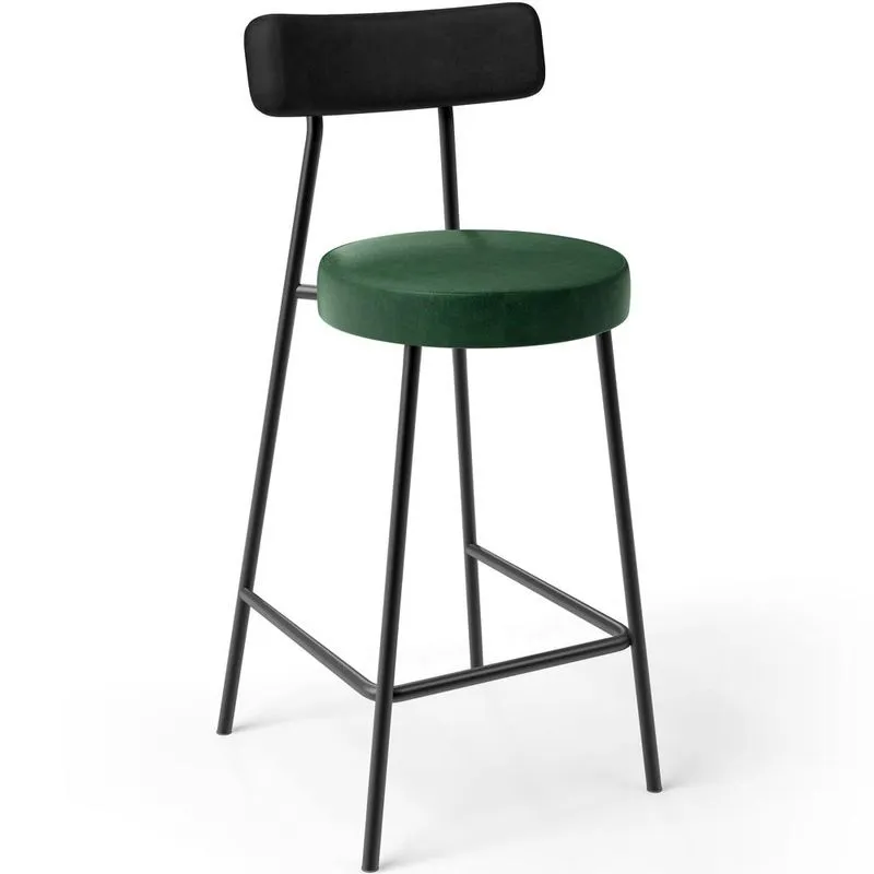 Banqueta Baixa Cozinha Sala Jantar Bancada Milão L02 Couríssimo Preto Facto Verde - Lyam Decor