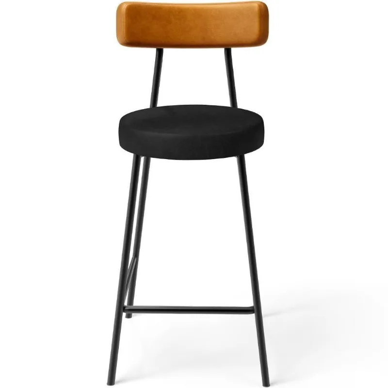 Banqueta Baixa Cozinha Sala Jantar Bancada Milão L02 Couríssimo Whisky Preto - Lyam Decor