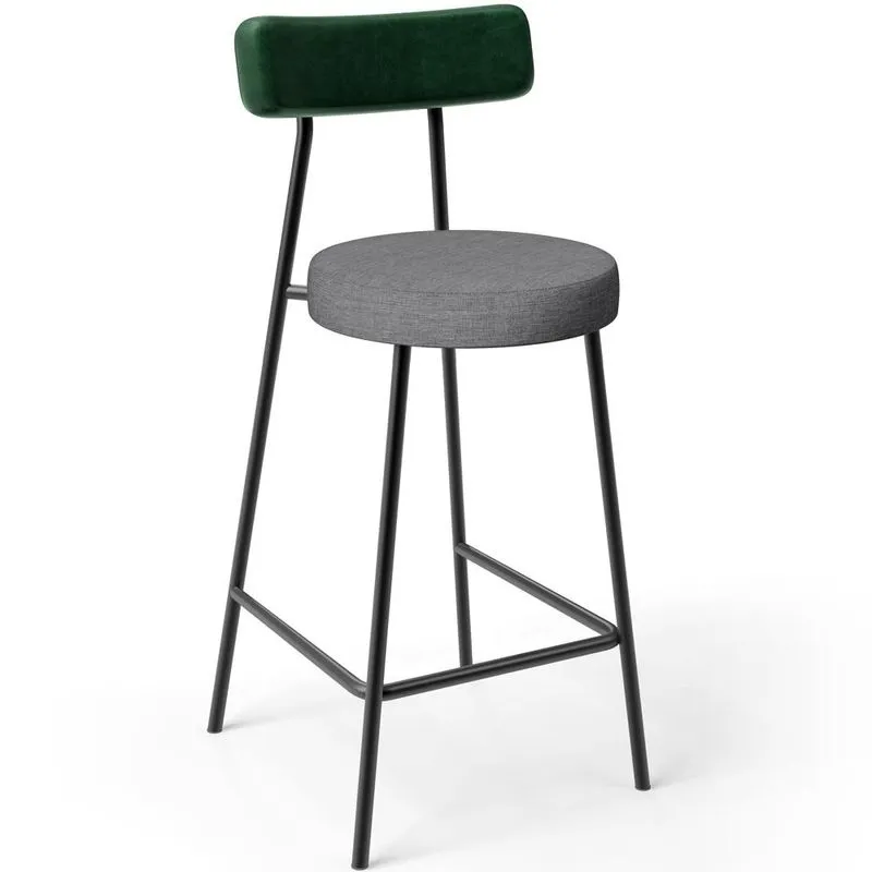 Banqueta Baixa Cozinha Sala Jantar Bancada Milão L02 Facto Verde Linho Cinza Escuro - Lyam Decor