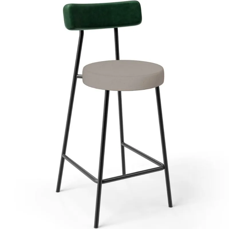 Banqueta Baixa Cozinha Sala Jantar Bancada Milão L02 Facto Verde Musgo Linho Bege - Lyam Decor