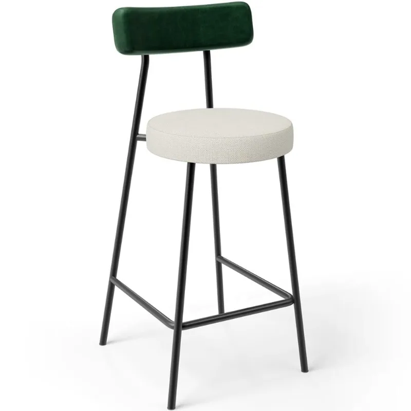 Banqueta Baixa Bar Cozinha Sala Jantar Milão L02 Facto Verde Musgo Linho Champagne - Lyam Decor - Lyam Decor