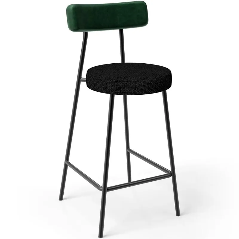 Banqueta Baixa Bar Cozinha E Sala De Jantar Milão L02 Facto Verde Musgo Linho Chumbo - Lyam Decor - Lyam Decor