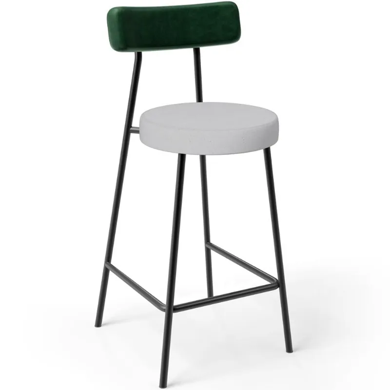 Banqueta Baixa Bar Cozinha E Sala De Jantar Milão L02 Facto Verde Musgo Linho Cinza - Lyam Decor - Lyam Decor