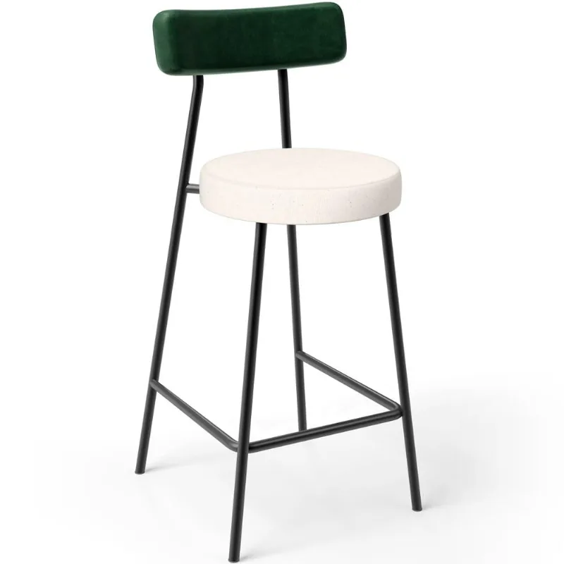 Banqueta Baixa Bar Cozinha Sala De Jantar Milão L02 Facto Verde Musgo Linho Cru - Lyam Decor - Lyam Decor