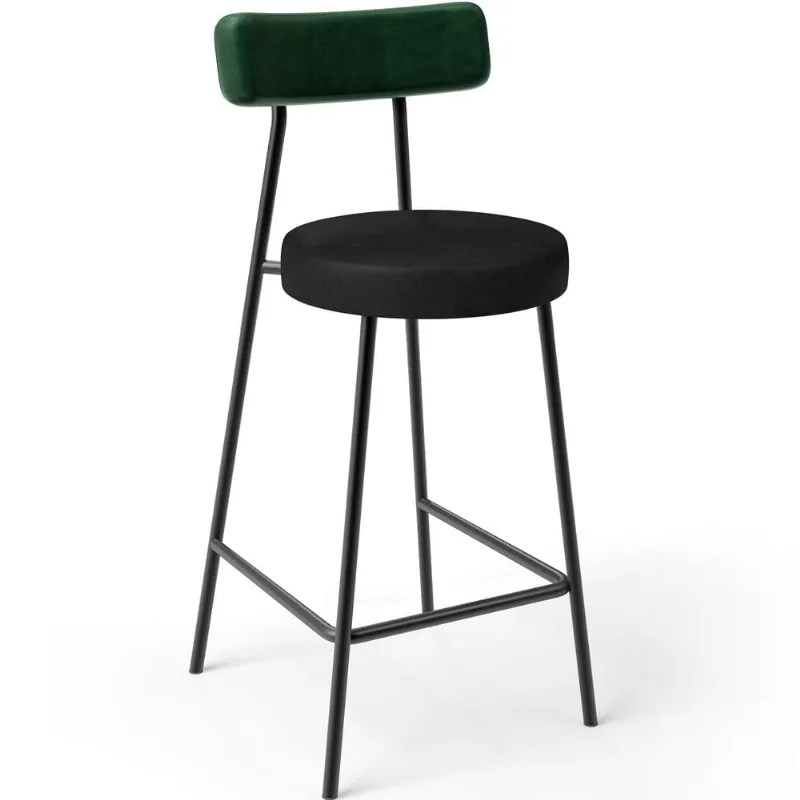 Banqueta Baixa Bar Cozinha Sala De Jantar Milão L02 Facto Verde Musgo Preto - Lyam Decor - Lyam Decor