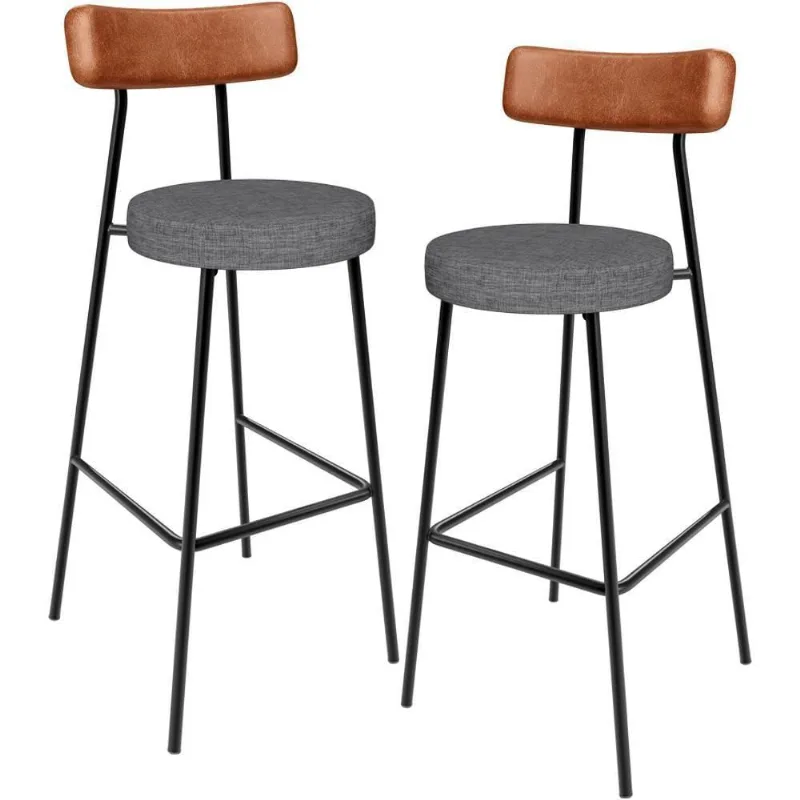 Kit 02 Banquetas Alta Bar Cozinha Sala Jantar Milão L02 Couríssimo Camel Cinza Escuro - Lyam Decor