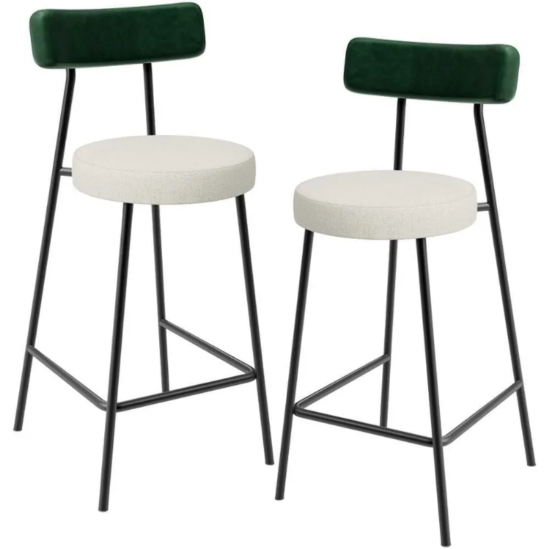 Kit 02 Banquetas Baixa Bar Cozinha E Sala Jantar Milão L02 Facto Verde Linho Champagne - Lyam Decor