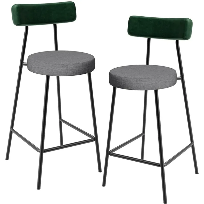 Kit 02 Banquetas Baixa Cozinha E Sala Jantar Bancada Milão L02 Facto Verde Cinza Escuro - Lyam Decor