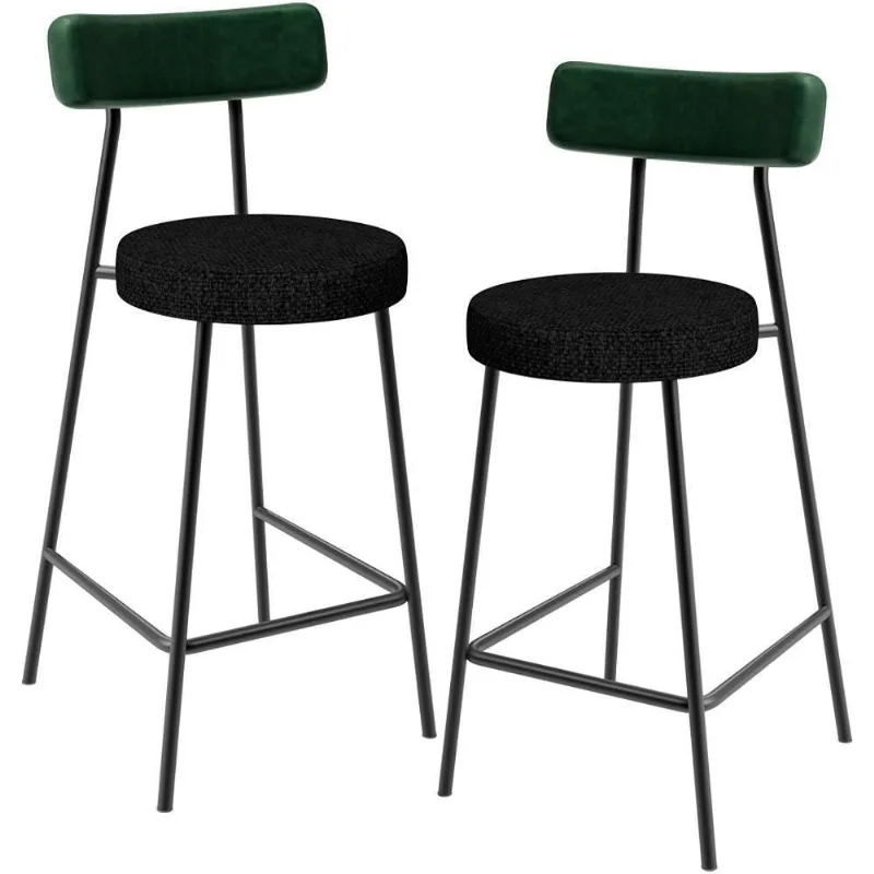 Kit 02 Banquetas Baixa Bar Cozinha E Sala De Jantar Milão L02 Facto Verde Linho Chumbo - Lyam Decor