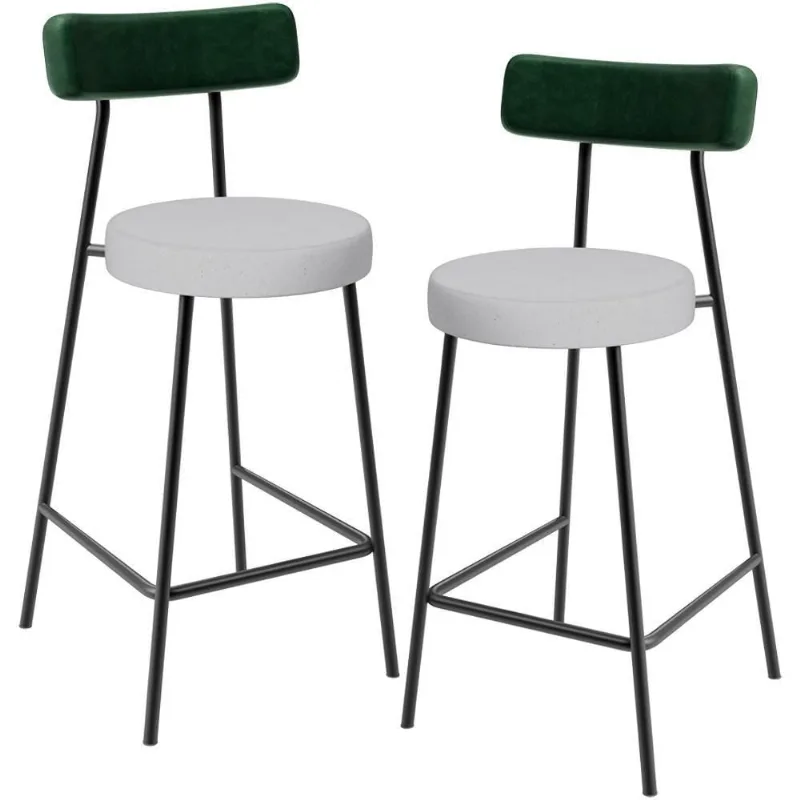 Kit 02 Banquetas Baixa Bar Cozinha E Sala De Jantar Milão L02 Facto Verde Linho Cinza - Lyam Decor