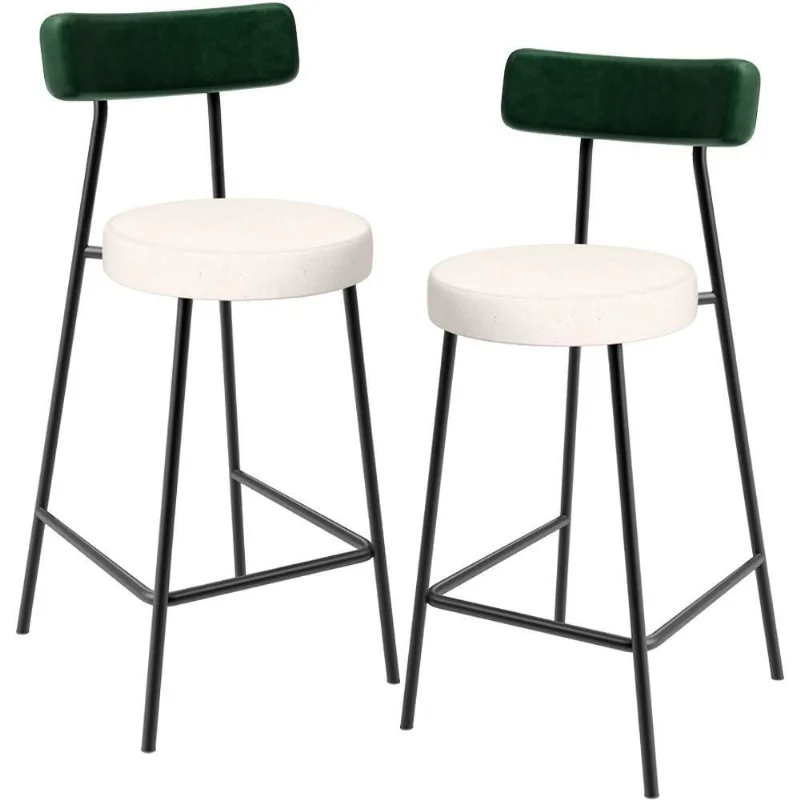 Kit 02 Banquetas Baixa Bar Cozinha E Sala De Jantar Milão L02 Facto Verde Linho Cru - Lyam Decor