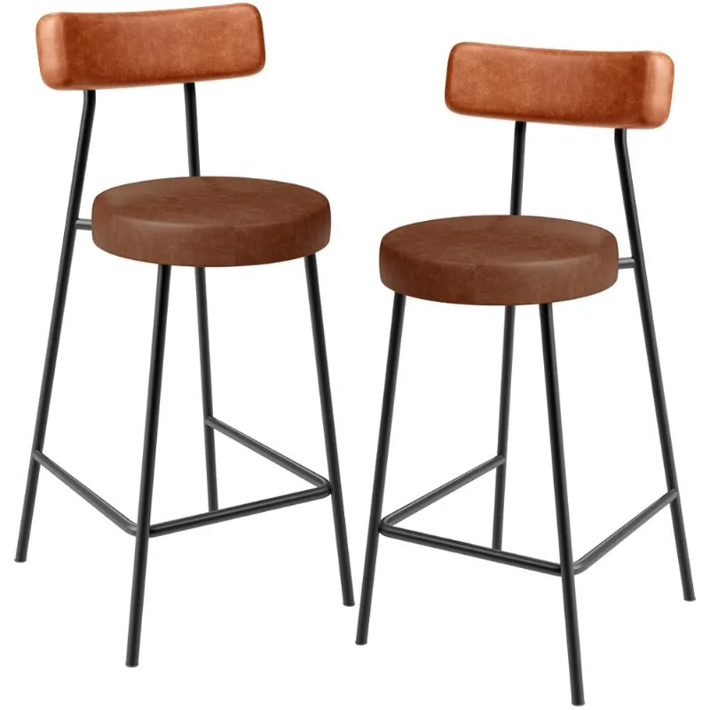 Kit 02 Banquetas Baixa Cozinha Sala Jantar Bancada Milão L02 Couríssimo Camel Marrom - Lyam Decor