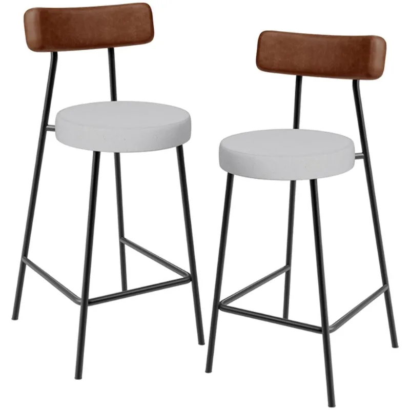 Kit 02 Banquetas Baixa Cozinha Sala De Jantar Milão L02 Couríssimo Marrom Linho Cinza - Lyam Decor