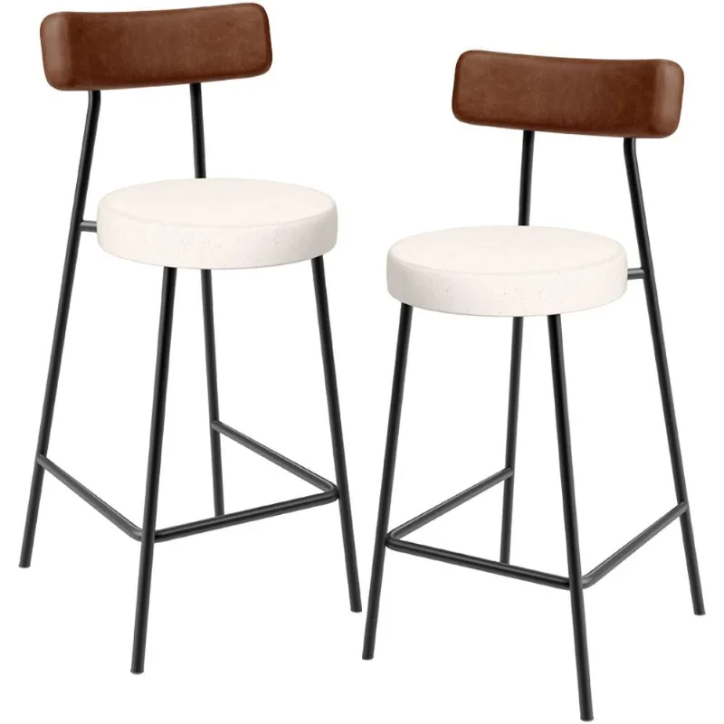 Kit 02 Banquetas Baixa Cozinha Sala De Jantar Milão L02 Couríssimo Marrom Linho Cru - Lyam Decor