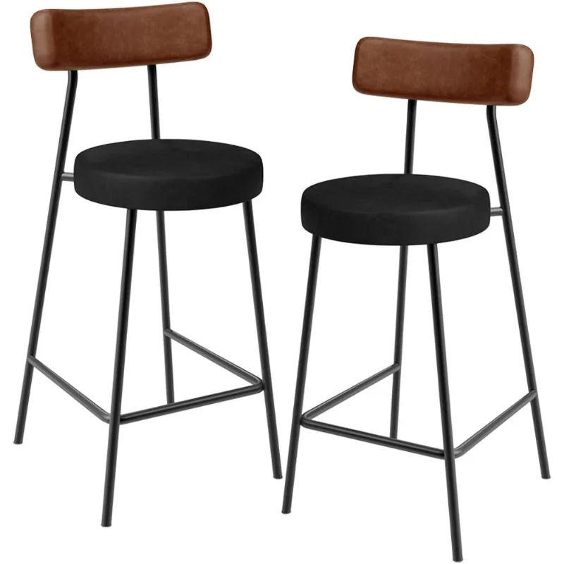 Kit 02 Banquetas Baixa Cozinha Sala Jantar Bancada Milão L02 Couríssimo Marrom Preto - Lyam Decor