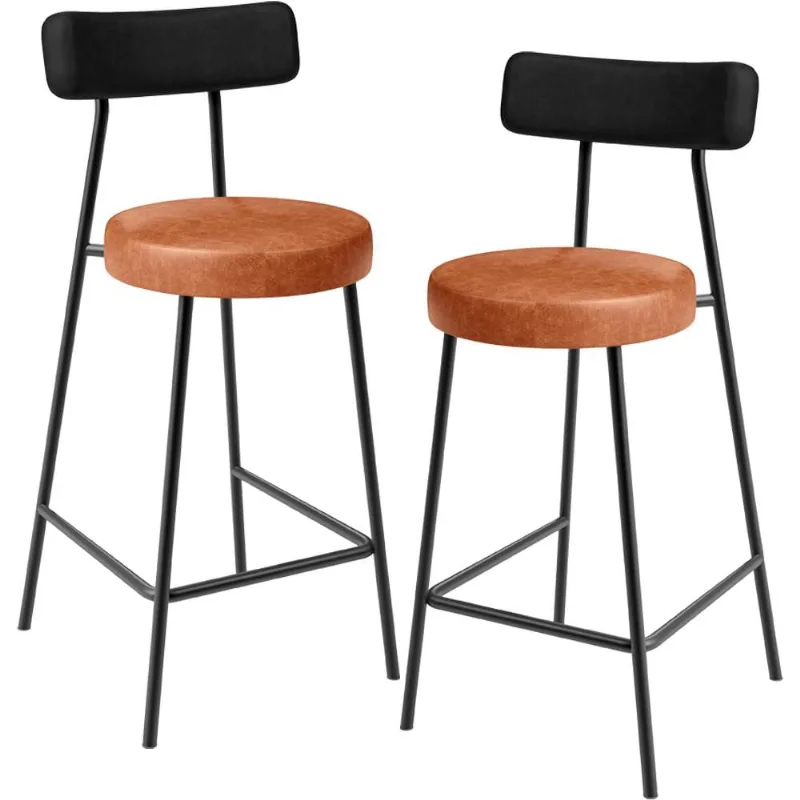 Kit 02 Banquetas Baixa Cozinha Sala Jantar Bancada Milão L02 Couríssimo Preto Camel - Lyam Decor