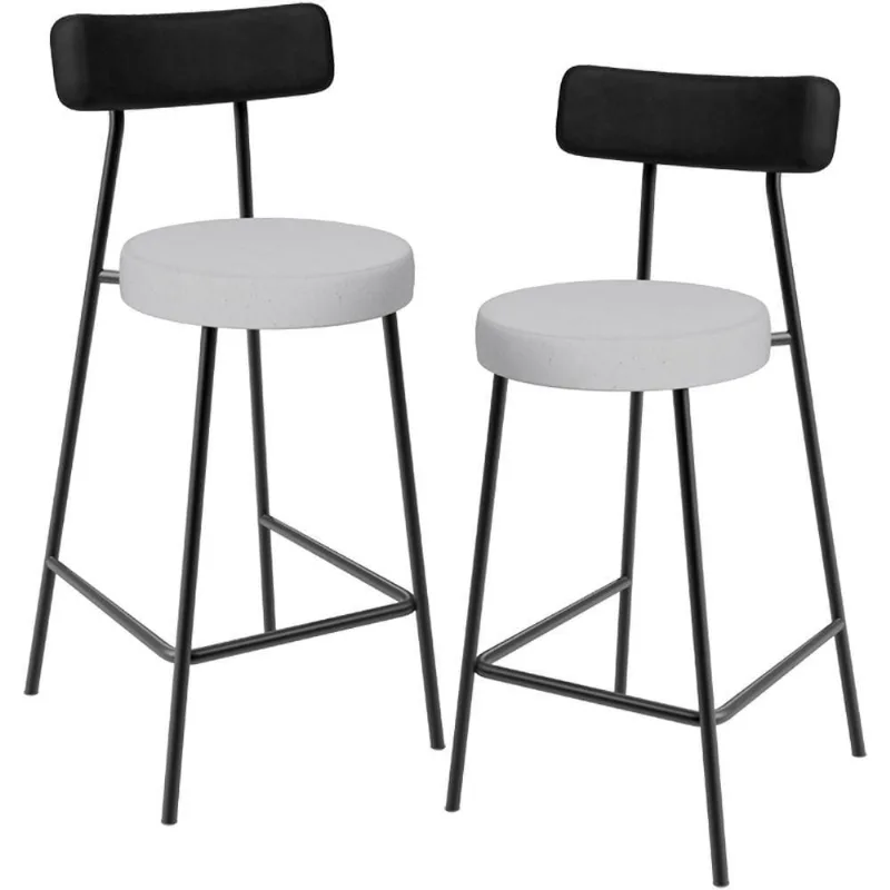 Kit 02 Banquetas Baixa Bar Cozinha Sala Jantar Milão L02 Couríssimo Preto Linho Cinza - Lyam Decor