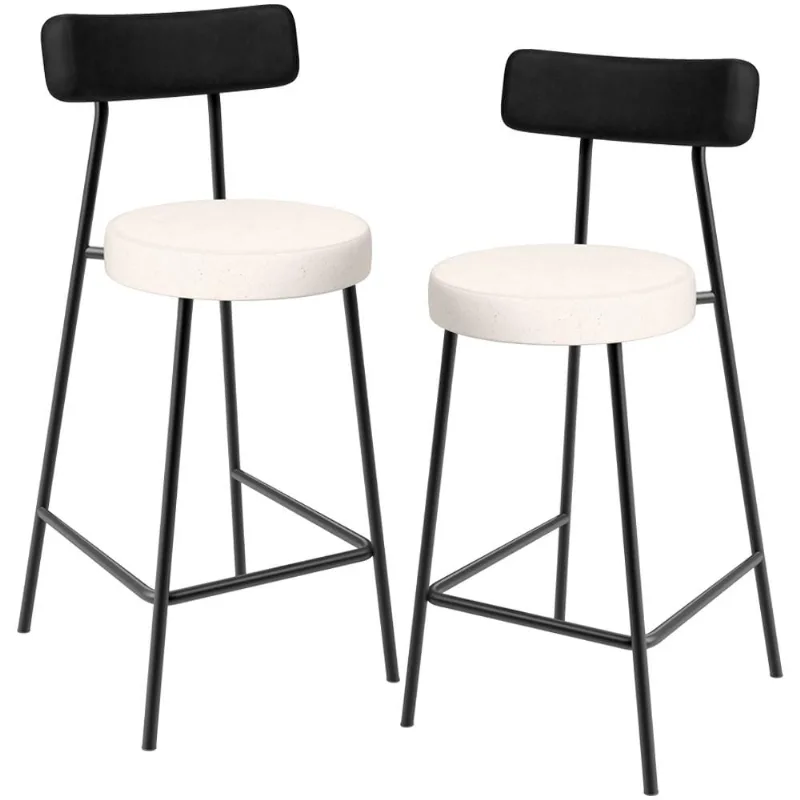 Kit 02 Banquetas Baixa Cozinha Sala Jantar Bancada Milão L02 Couríssimo Preto Linho Cru - Lyam Decor