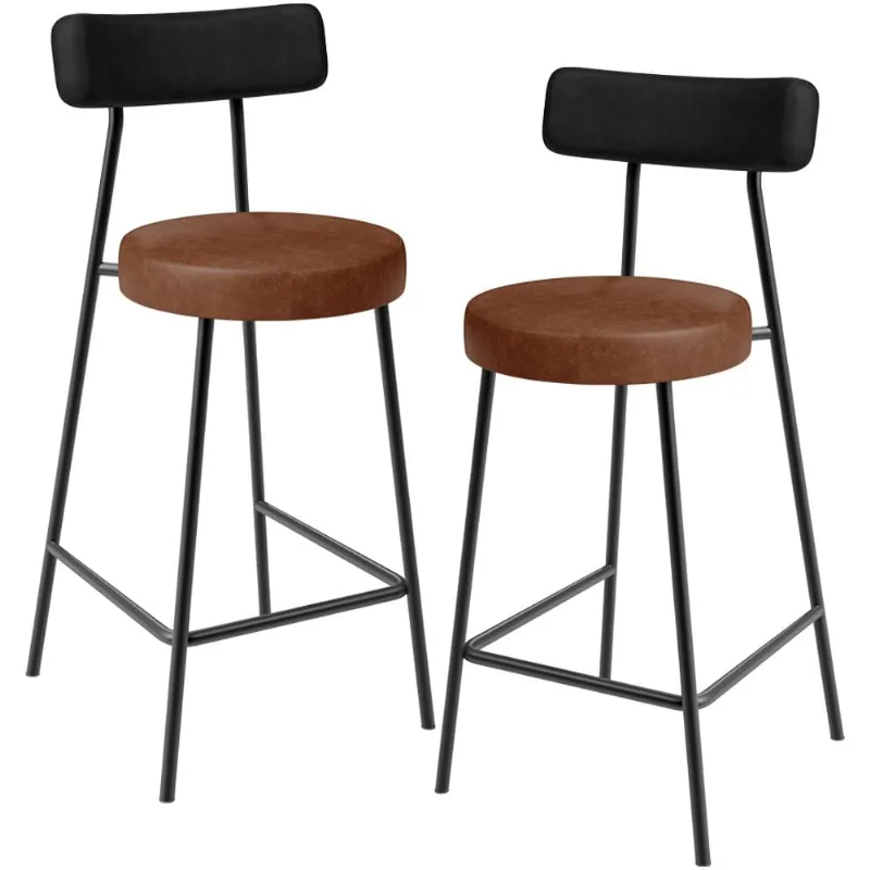 Kit 02 Banquetas Baixa Cozinha Sala Jantar Bancada Milão L02 Couríssimo Preto Marrom - Lyam Decor
