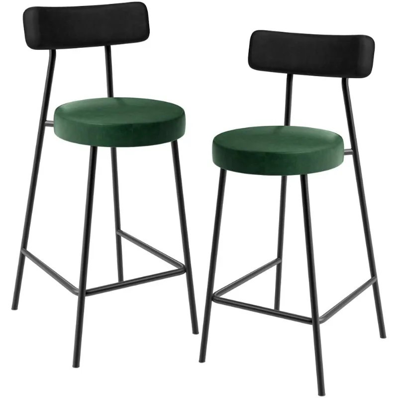 Kit 02 Banquetas Baixa Cozinha Sala Jantar Bancada Milão L02 Couríssimo Preto Verde - Lyam Decor
