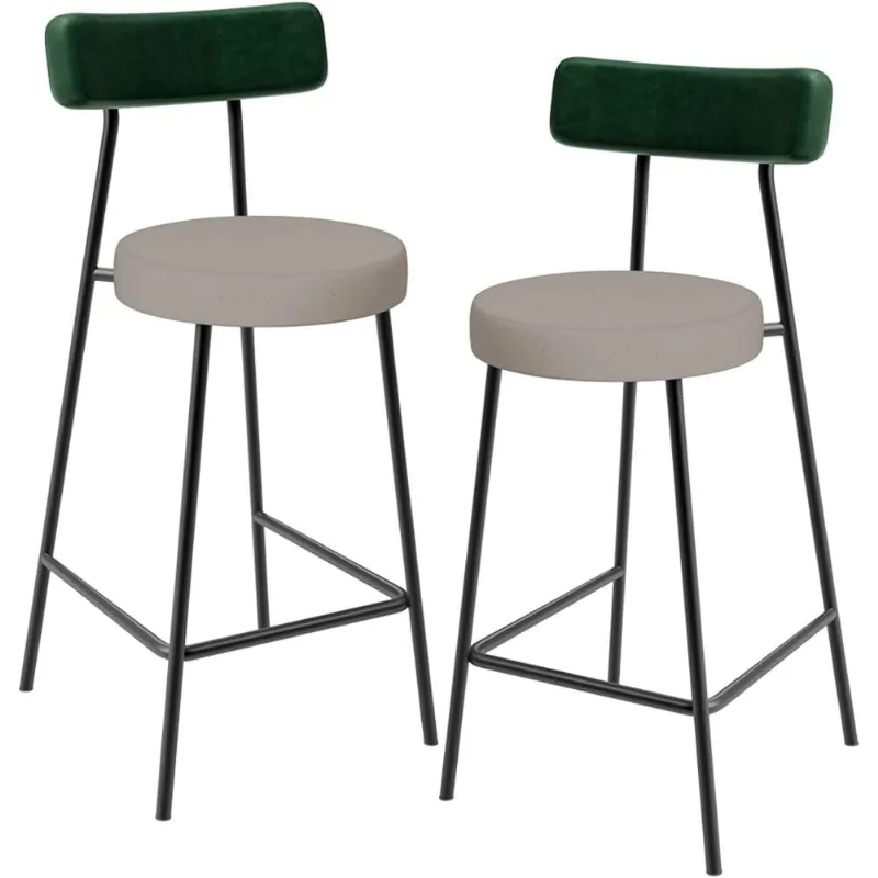 Kit 02 Banquetas Baixa Cozinha Sala Jantar Bancada Milão L02 Facto Verde Linho Bege - Lyam Decor