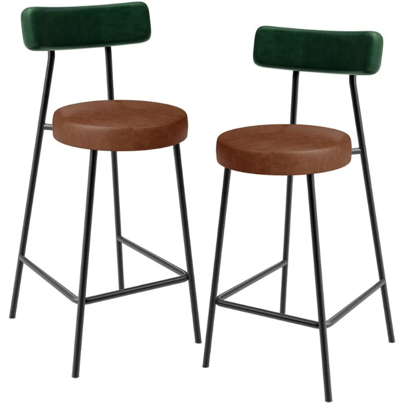 Kit 02 Banquetas Baixa Cozinha Sala Jantar Bancada Milão L02 Facto Verde Musgo Marrom - Lyam Decor