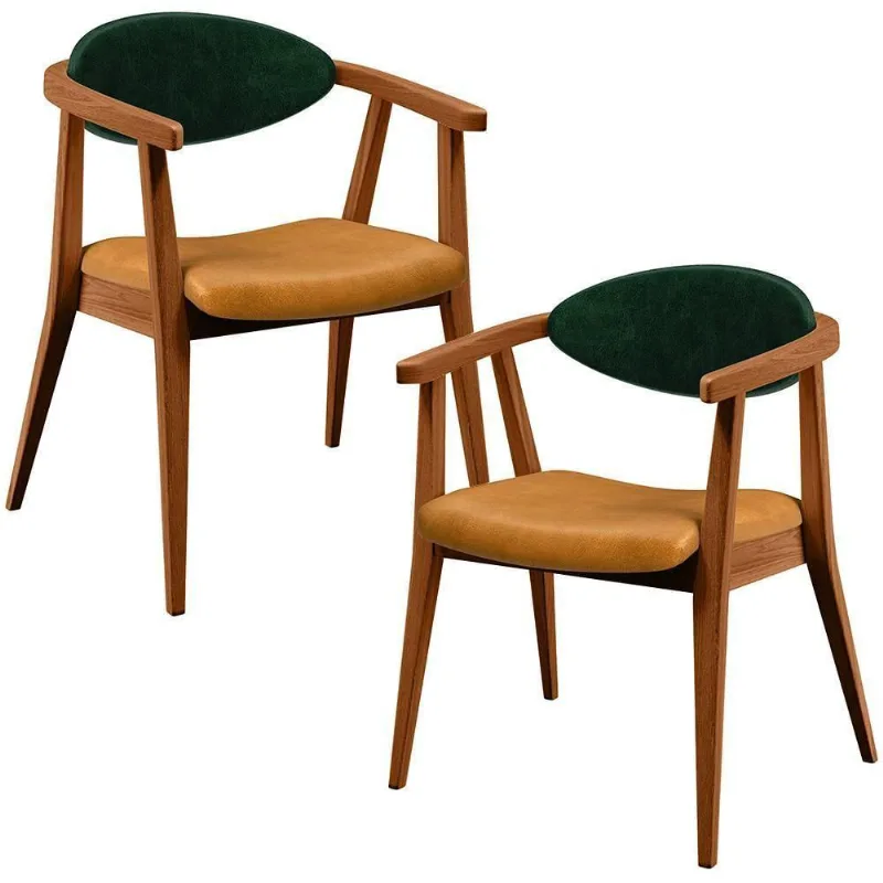 Kit 02 Poltronas Decorativas Para Sala De Estar Cecília L02 Facto Verde Musgo Couríssimo Whisky