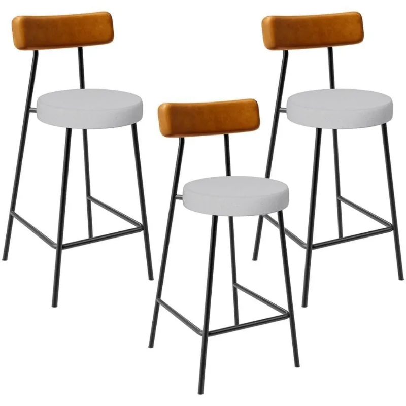 Kit 03 Banquetas Baixa Cozinha E Sala Jantar Bancada Milão L02 Couríssimo Whisky Cinza - Lyam Decor
