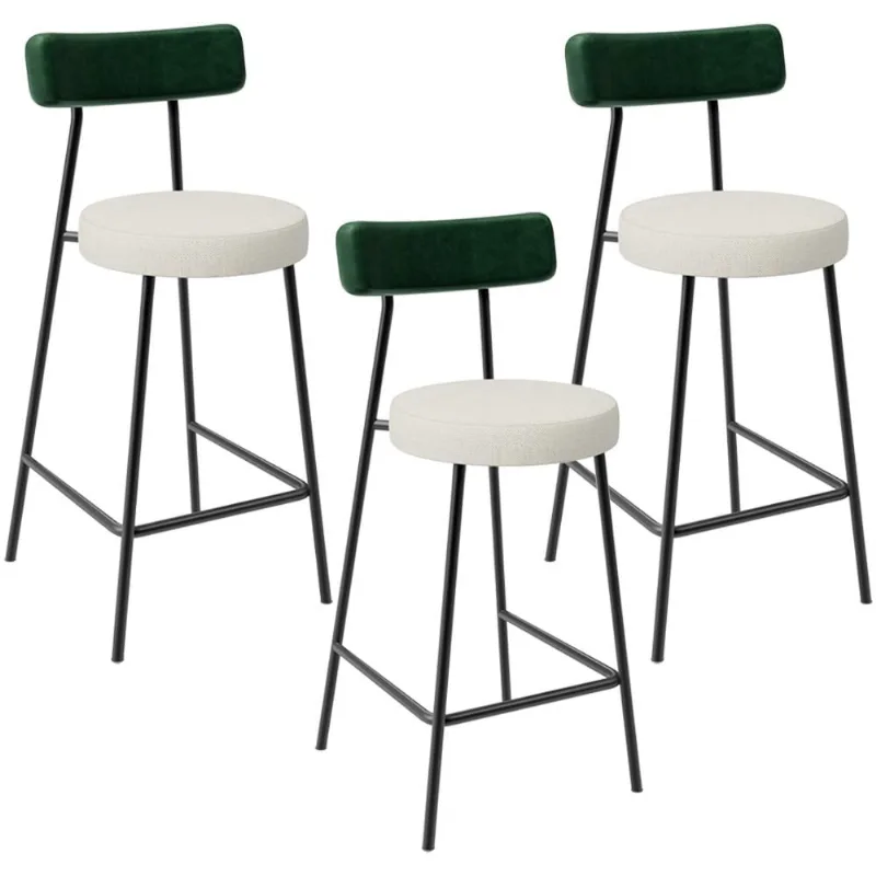 Kit 03 Banquetas Baixa Bar Cozinha E Sala Jantar Milão L02 Facto Verde Linho Champagne - Lyam Decor
