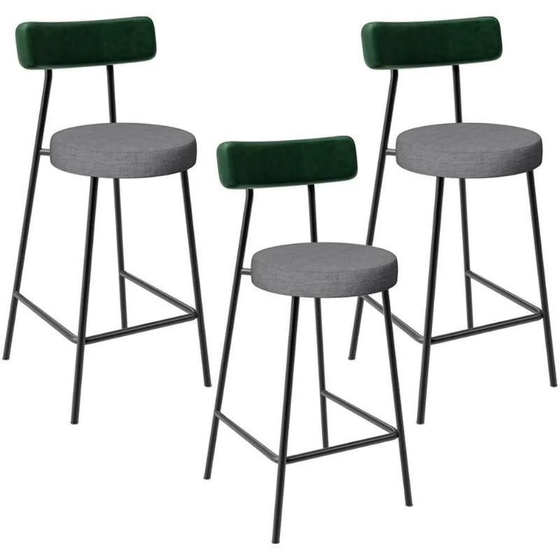 Kit 03 Banquetas Baixa Cozinha E Sala Jantar Bancada Milão L02 Facto Verde Cinza Escuro - Lyam Decor