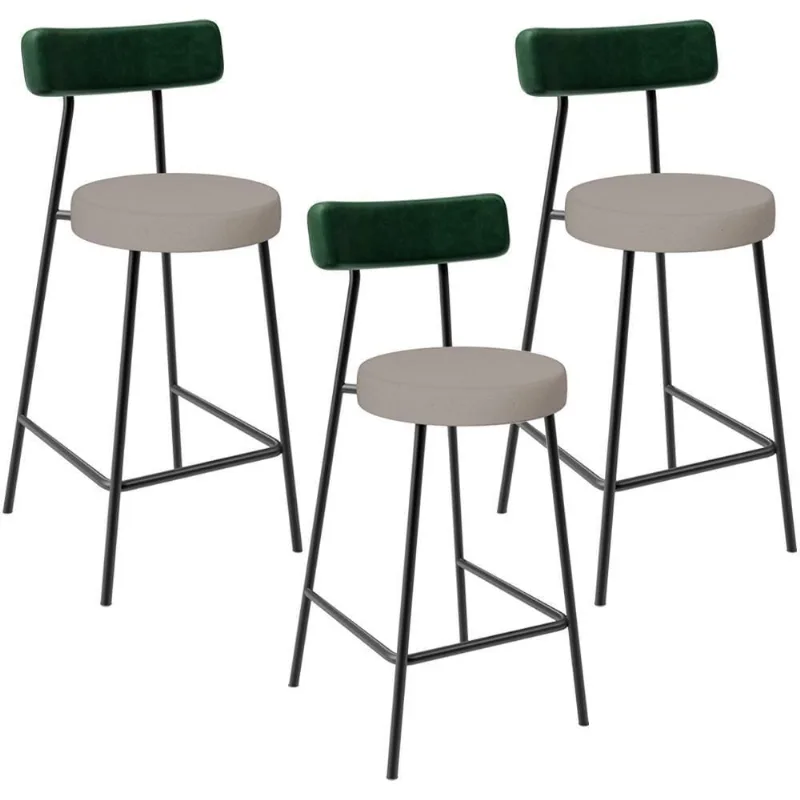 Kit 03 Banquetas Baixa Cozinha E Sala Jantar Bancada Milão L02 Facto Verde Linho Bege - Lyam Decor