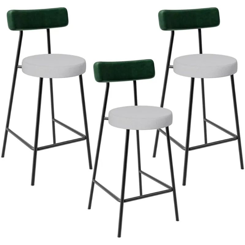 Kit 03 Banquetas Baixa Bar Cozinha E Sala De Jantar Milão L02 Facto Verde Linho Cinza - Lyam Decor