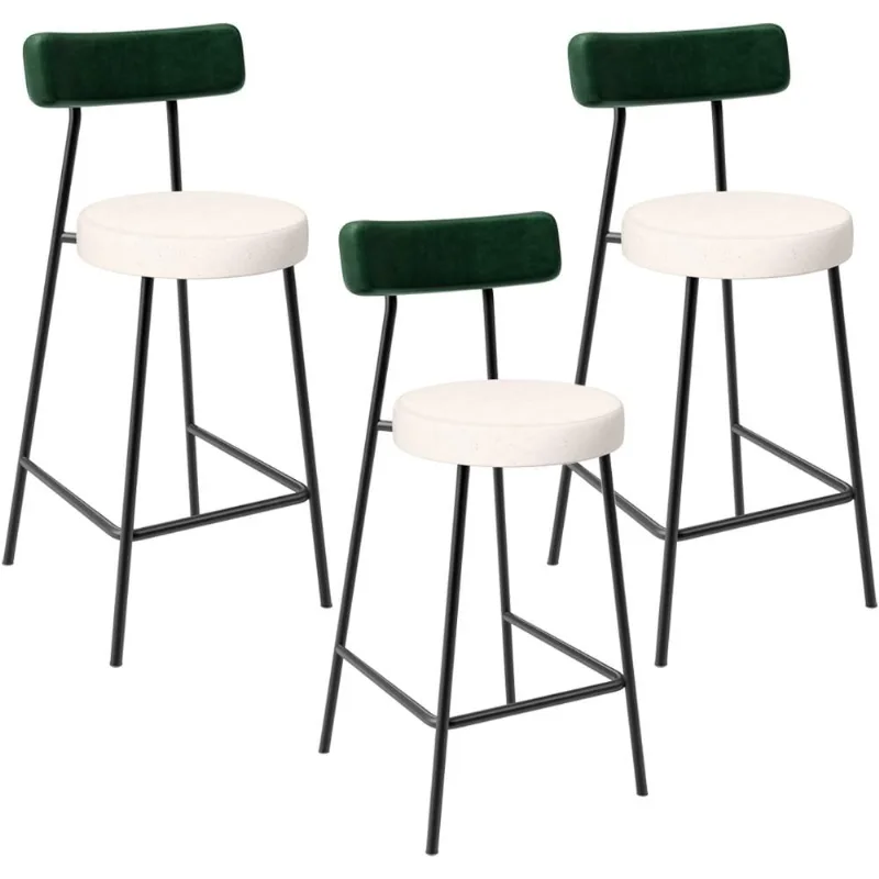 Kit 03 Banquetas Baixa Bar Cozinha E Sala De Jantar Milão L02 Facto Verde Linho Cru - Lyam Decor