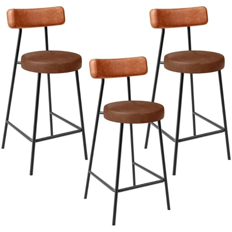Kit 03 Banquetas Baixa Cozinha Sala Jantar Bancada Milão L02 Couríssimo Camel Marrom - Lyam Decor