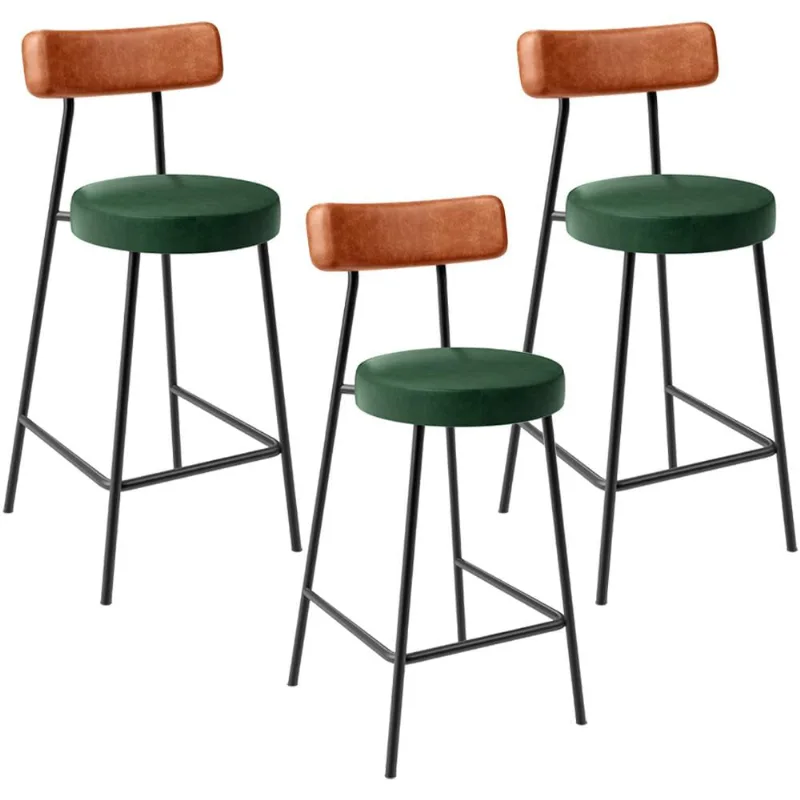 Kit 03 Banquetas Baixa Cozinha Sala Jantar Bancada Milão L02 Couríssimo Camel Verde - Lyam Decor