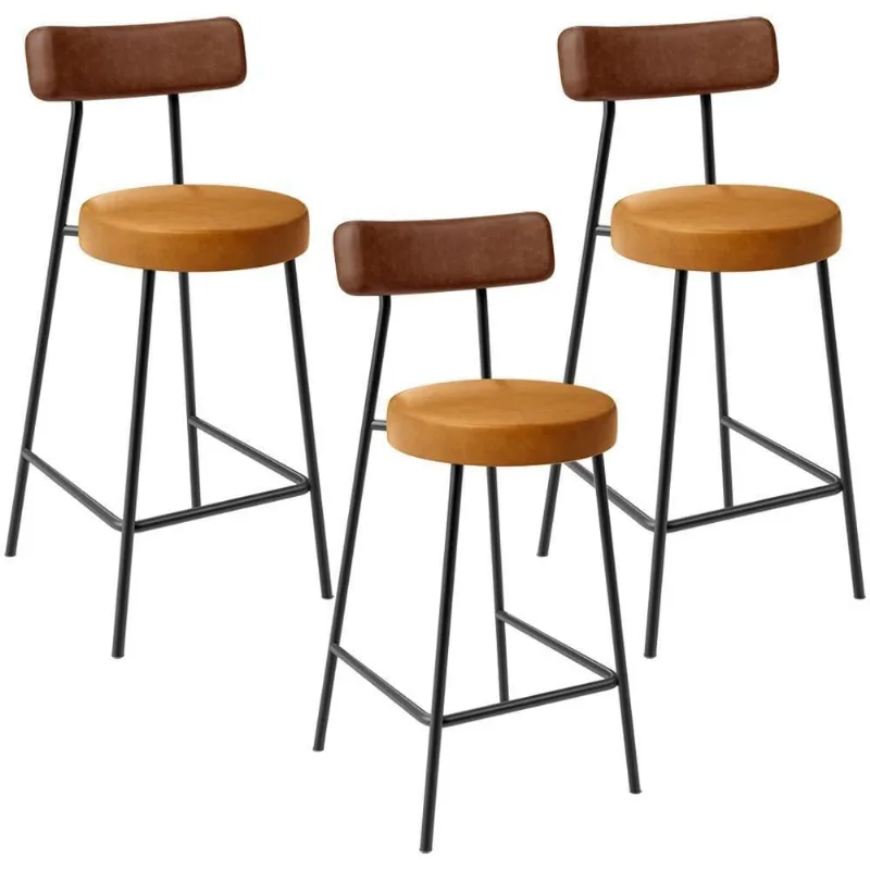 Kit 03 Banquetas Baixa Cozinha Sala Jantar Bancada Milão L02 Couríssimo Camel Whisky - Lyam Decor